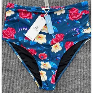 Cupshe Bikini Bottom Women's Large Blue‎ Floral High Waisted New